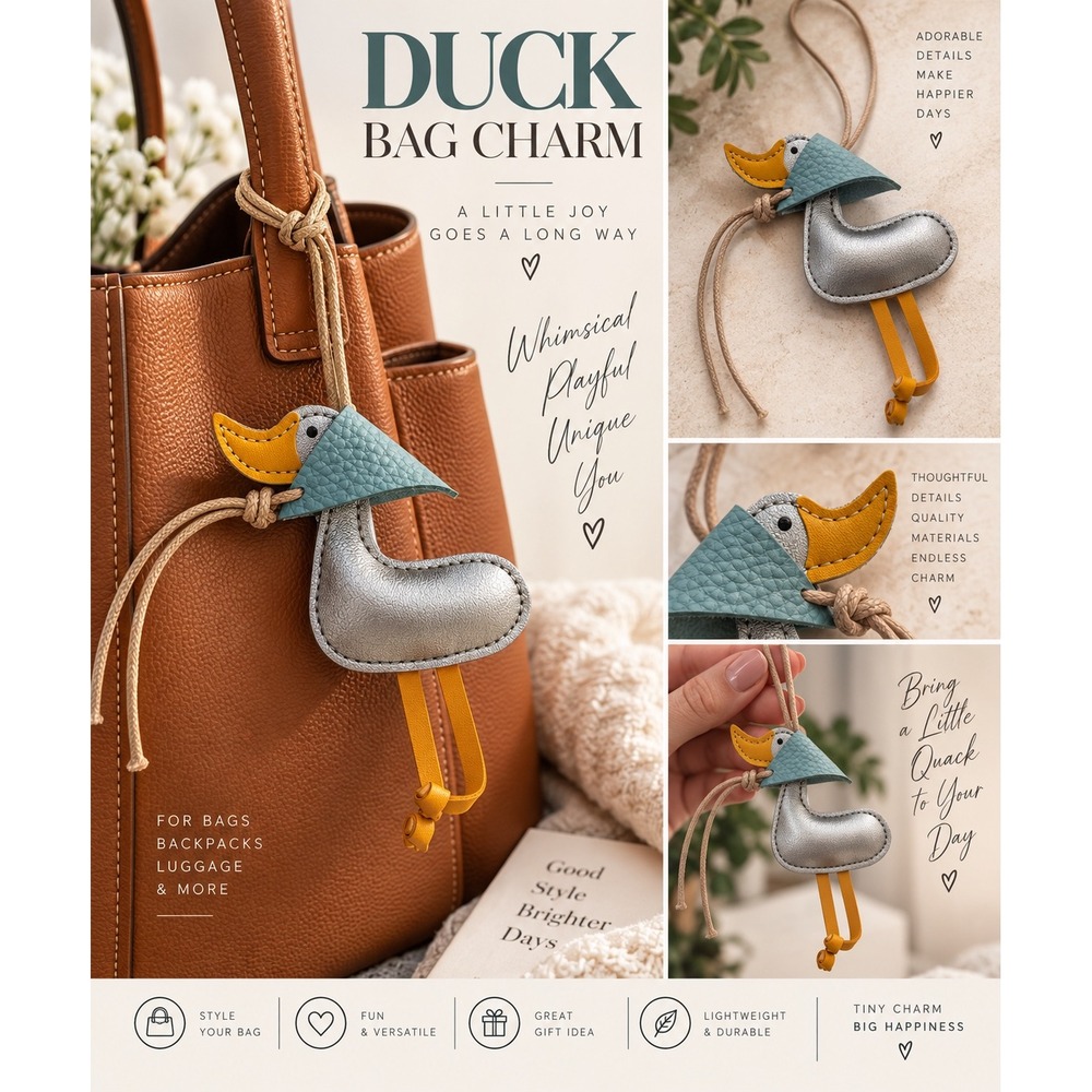 Whimsical Duck Bag Charm Faux Leather Raincoat Goose Purse Charm Quirky NEW
